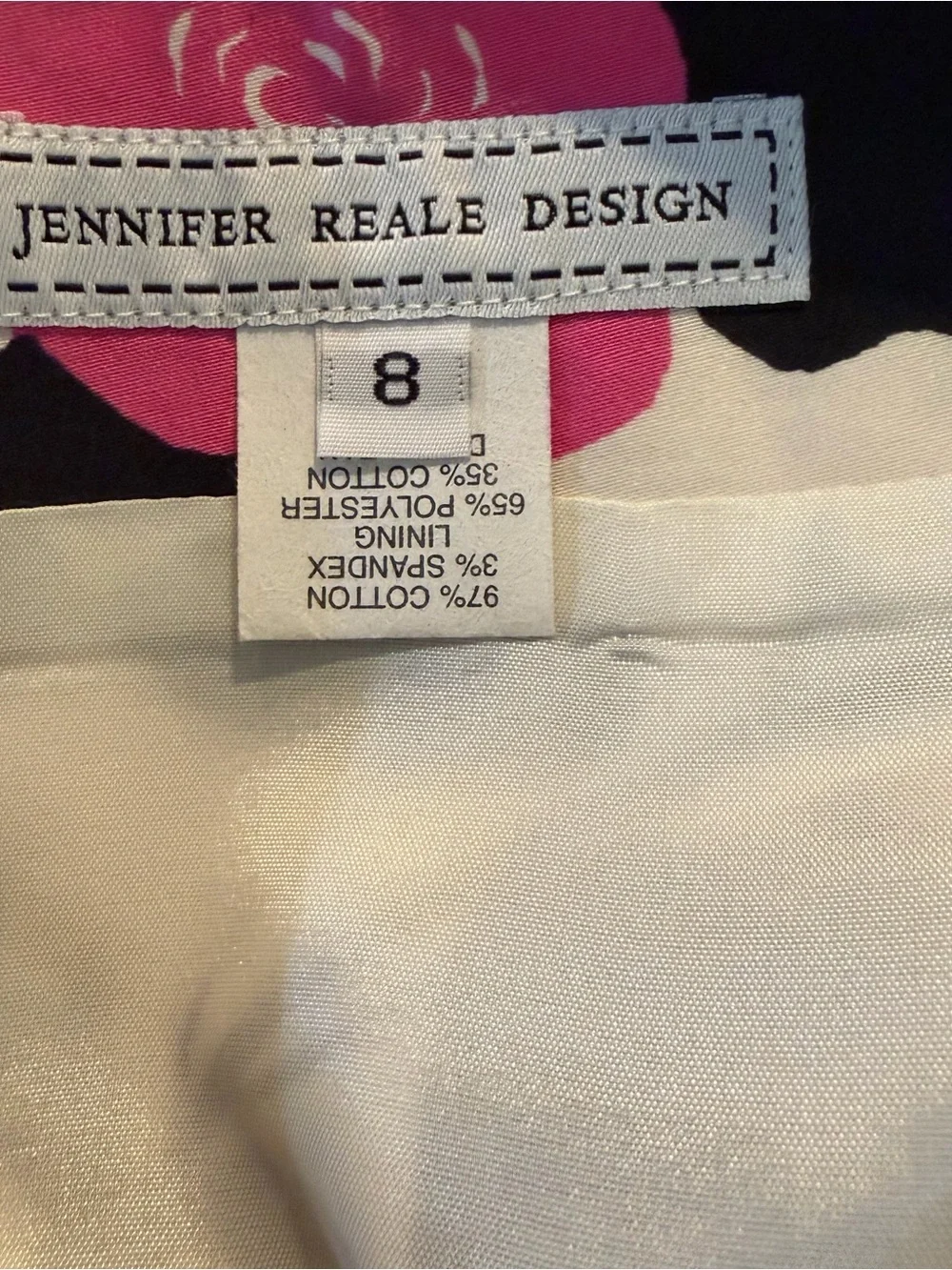Jennifer Reale Design Floral Skirt with Pink Trim Size 8
